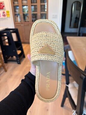 Straw Slide Sandals in Natural - 35